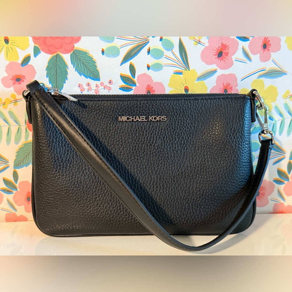 Michael Kors Jet Set Small Pebbled Leather Convertible Wristlet Bag Black NWT - Picture 6 of 13